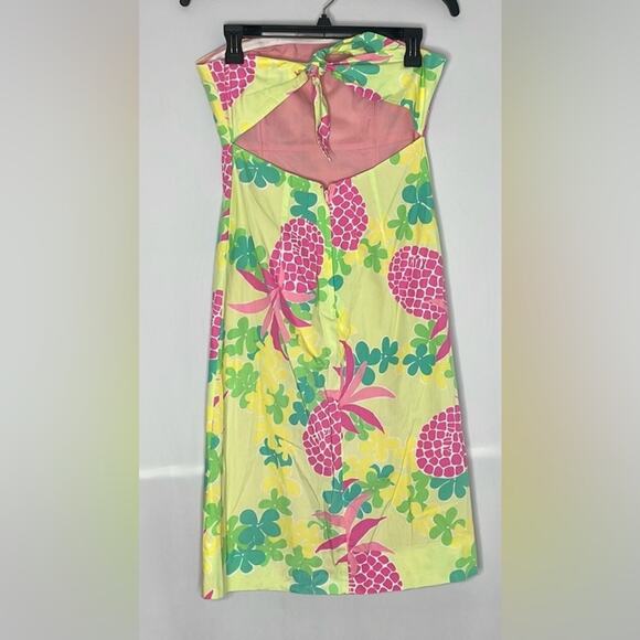 Lilly Pulitzer vintage cotton strapless dress in yellow and pink pineapple print - Picture 2 of 6